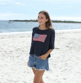 Flag Half Sleeve Top- Darkest Indigo