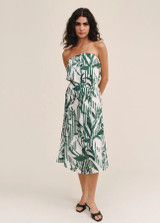 Flowy Strapless Midi Dress- Palm Paradise Print 