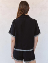 Short Sleeve Fray Trim Shirt - Black