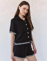 Short Sleeve Fray Trim Shirt - Black