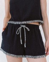 Elastic Waist Fringe Short - Black