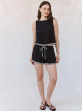 Elastic Waist Fringe Short - Black