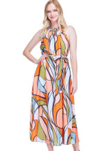 Stitched Neck Halter Midi Dress - Retro Stained 