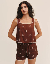 Drawstring Short With Scallop Trim - Coconut Palm Print