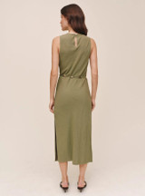 Bias Midi Dress With Beaded Belt - Olive Leaf