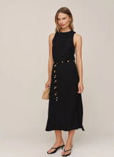 Bias Midi Dress With Beaded Belt - Black