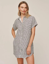 Roll Sleeve Pocket Shirt Dress - Hatch Stripe