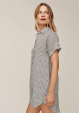 Roll Sleeve Pocket Shirt Dress - Hatch Stripe
