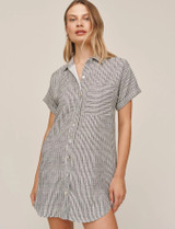 Roll Sleeve Pocket Shirt Dress - Hatch Stripe