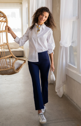 Adjustable Sleeve Button Front Woven Top- White