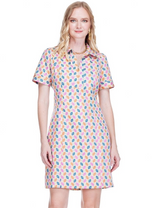 Front Zip Fitted Dress- Diamond Pop