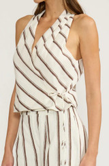 Lola Wrapover Top - White & Brown