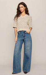 Denman Crochet Polo Sweater - Sandstone 