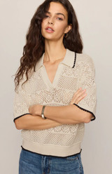 Denman Crochet Polo Sweater - Sandstone 