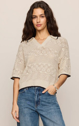 Denman Crochet Polo Sweater - Sandstone 