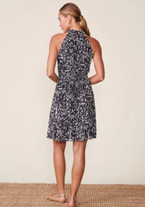 Printed Mesh Halter Mini Dress - Black/Natural