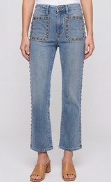 Hannah Flare With Patched Pockets And Studs - Bronzed Blue 