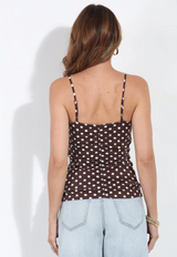 Charlie Ruched Tank- Brown/White