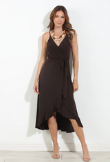 Spaghetti Wrap Midi Dress- Chocolate