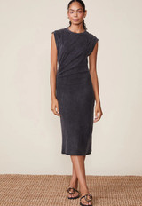 Washed Rib Pleated Midi Dress - Black