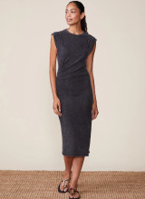 Washed Rib Pleated Midi Dress - Black