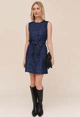 Sleeveless Seamed Shirt Dress - Herringbone Wash