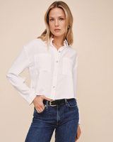 Cropped Button Down- White