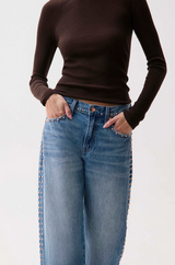 Lexi Mid Rise Bowed Straight- Star Studded
