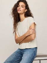 Marika Lace Trim Muscle Tee- Cloud
