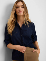 Knit Eyelet Pop On Top- Dark Indigo
