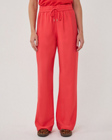 Wide Elastic Waist Slub Trouser- Chili Red