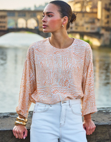 Wide Sleeve Waves Blouse- Orange