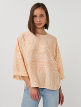 Wide Sleeve Waves Blouse- Orange