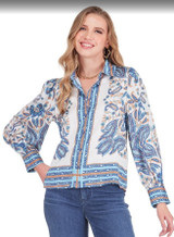 Scarf Puff Sleeve Blouse - Blue Saffron