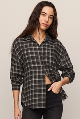River Plaid Button Up- Ash Black