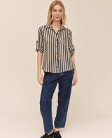 Split Back Button Down - Black/Ecru