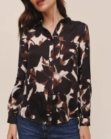 Long Sleeve Round Hem Button Down- Shadow Floral Print