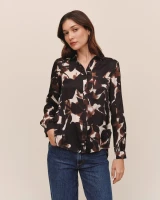 Long Sleeve Round Hem Button Down- Shadow Floral Print