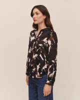 Long Sleeve Round Hem Button Down- Shadow Floral Print