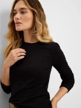 Crinkle Knit Textured Top- Black Onyx