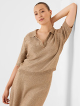  Anytime Sequin Polo Sweater- Chinchilla