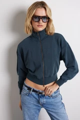Bobi Los Angeles Funnel Neck Zip Up- Faded Navy