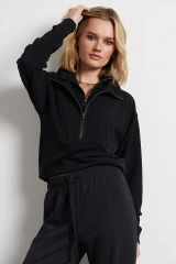 Bobi Los Angeles Double Zip Funnel Neck Pullover- Heather Black