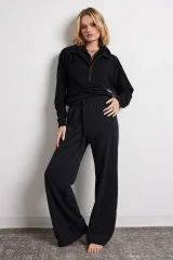 Bobi Los Angeles Double Zip Funnel Neck Pullover- Heather Black