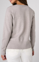 Liverpool V-neck Long Sleeve Sweater W/ Lace - Soft Grey Heather
