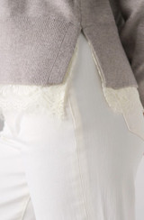 Liverpool V-neck Long Sleeve Sweater W/ Lace - Soft Grey Heather