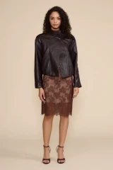 Lucy Paris Cierra Lace Midi Skirt- Brown