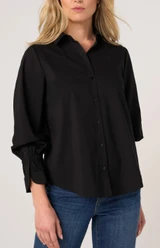 Liverpool Adjustable Sleeve Button Front Woven Top - Black 