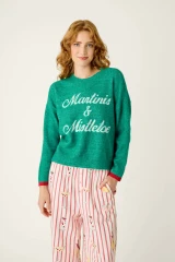 PJ Salvage Martinis and Mistletoe Snuggle Sweater- Ivy