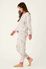 PJ Salvage Ski Jammie Classics Cocktail Print Long Sleeve PJ Set- Ivory